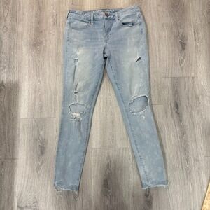 American Eagle Jegging Womens 10 Light Blue Distressed Raw Hem Stretch 29x28